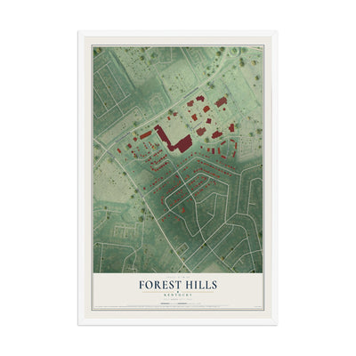 Map of Forest Hills, Kentucky, 12 x 18 inch print in a white wood frame