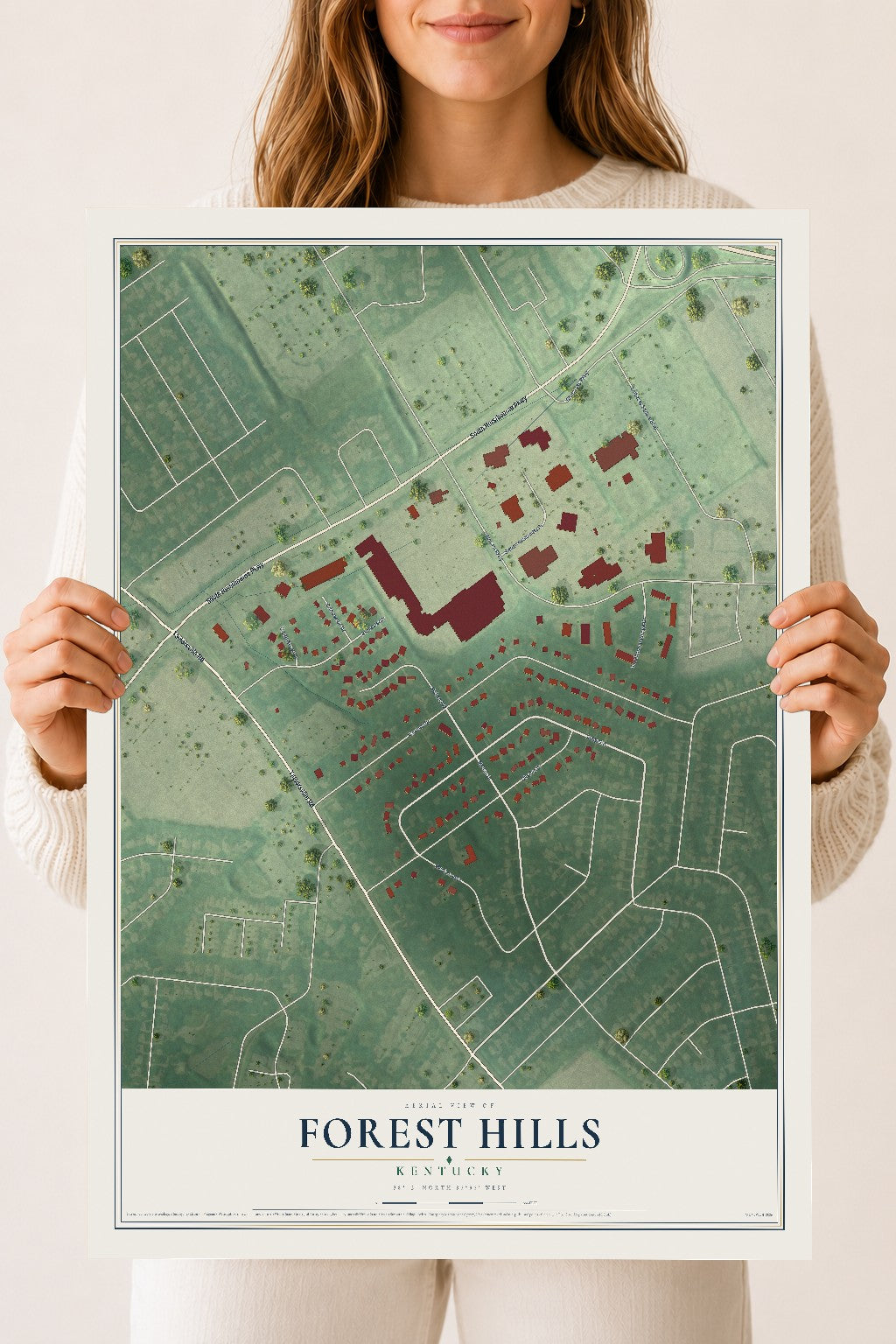 Map of Forest Hills, Kentucky, 18 x 24 inch unframed archival matte print
