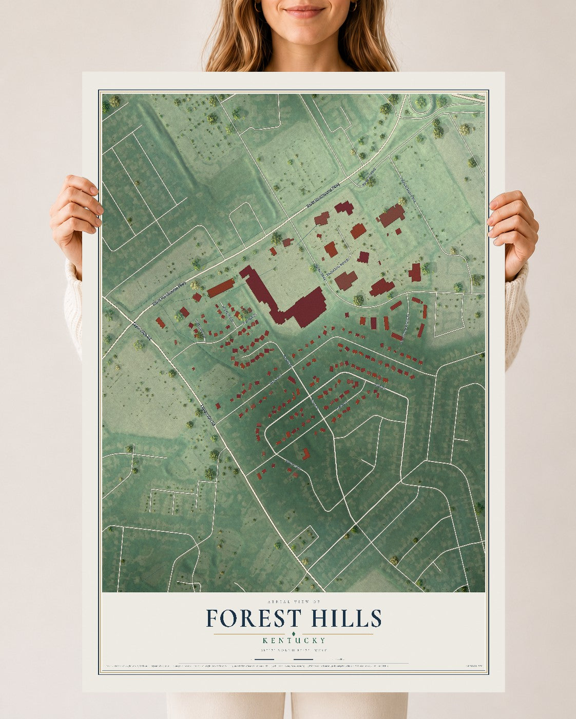 Map of Forest Hills, Kentucky, 24 x 36 inch unframed archival matte print