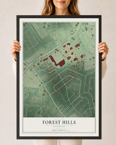 Map of Forest Hills, Kentucky, 24 x 36 inch print in a black wood frame