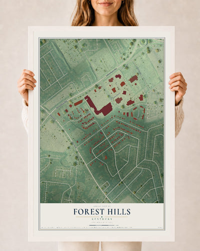 Map of Forest Hills, Kentucky, 24 x 36 inch print in a white wood frame