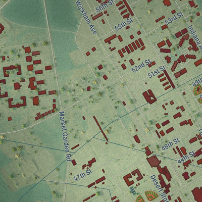 Second close-up of the map of Fort Campbell North, Kentucky print showing more streets and buildings
