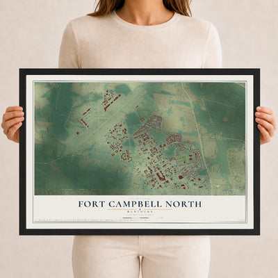 Map of Fort Campbell North, Kentucky, 12 x 18 inch print in a black wood frame