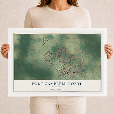 Map of Fort Campbell North, Kentucky, 12 x 18 inch print in a white wood frame