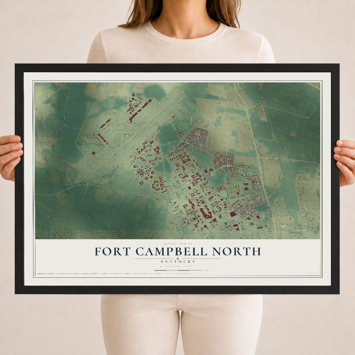 Map of Fort Campbell North, Kentucky, 18 x 24 inch print in a black wood frame