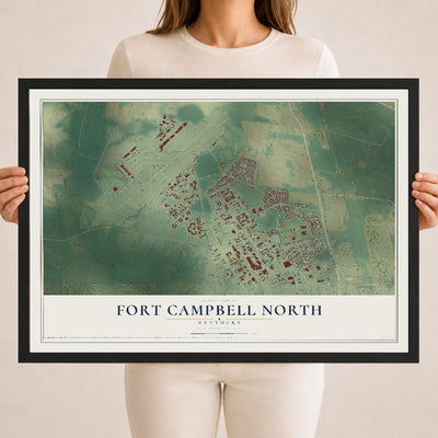 Map of Fort Campbell North, Kentucky, 18 x 24 inch print in a black wood frame