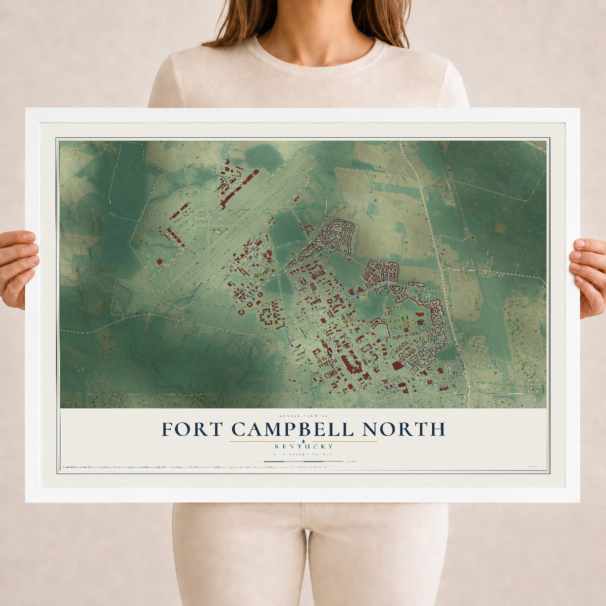 Map of Fort Campbell North, Kentucky, 18 x 24 inch print in a white wood frame