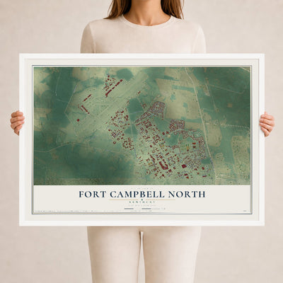 Map of Fort Campbell North, Kentucky, 24 x 36 inch print in a white wood frame