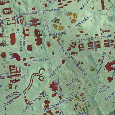 Close-up of the map of Fort Knox, Kentucky print showing street and building detail