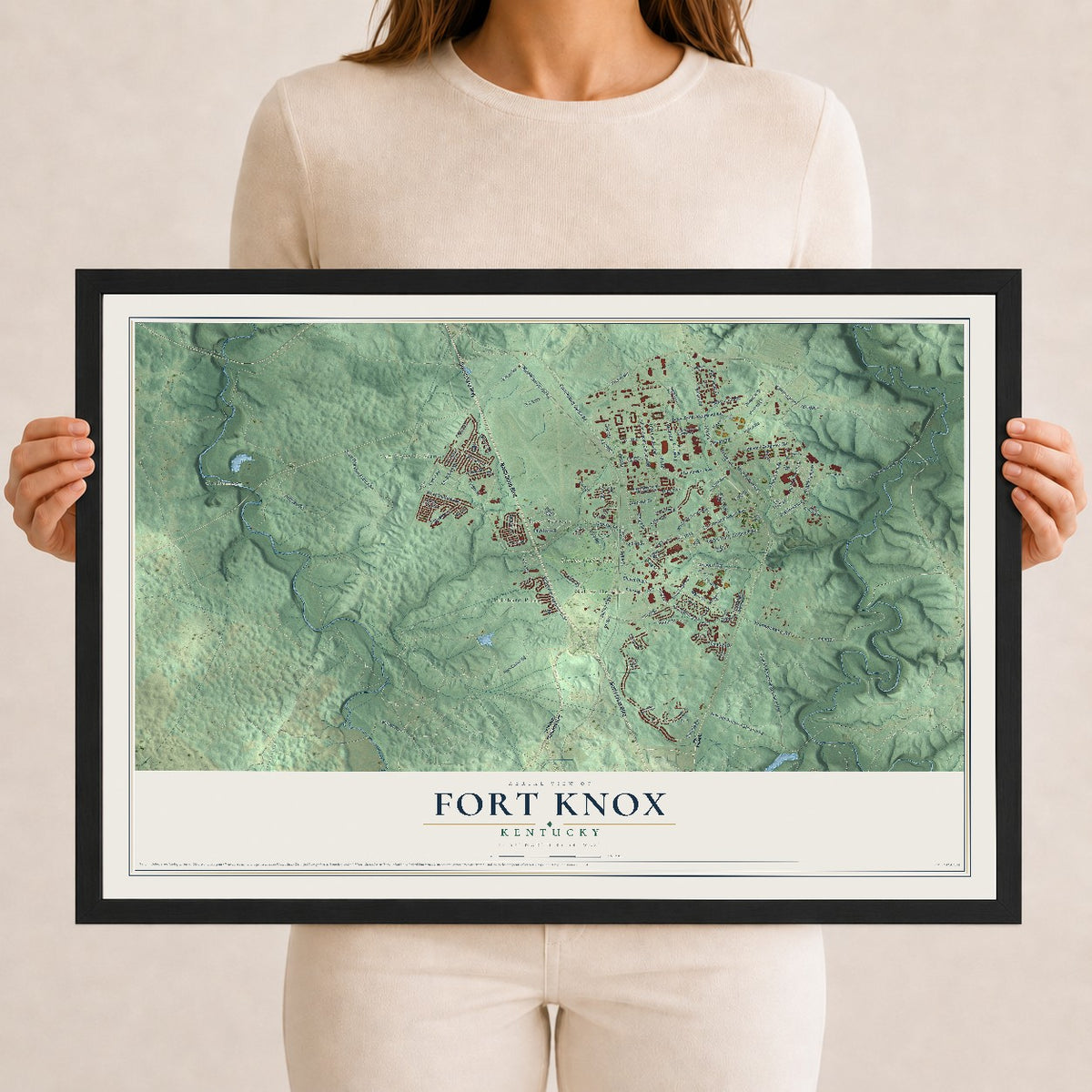 Map of Fort Knox, Kentucky, 12 x 18 inch print in a black wood frame