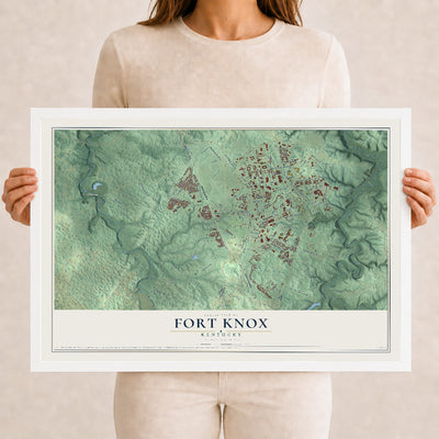 Map of Fort Knox, Kentucky, 12 x 18 inch print in a white wood frame