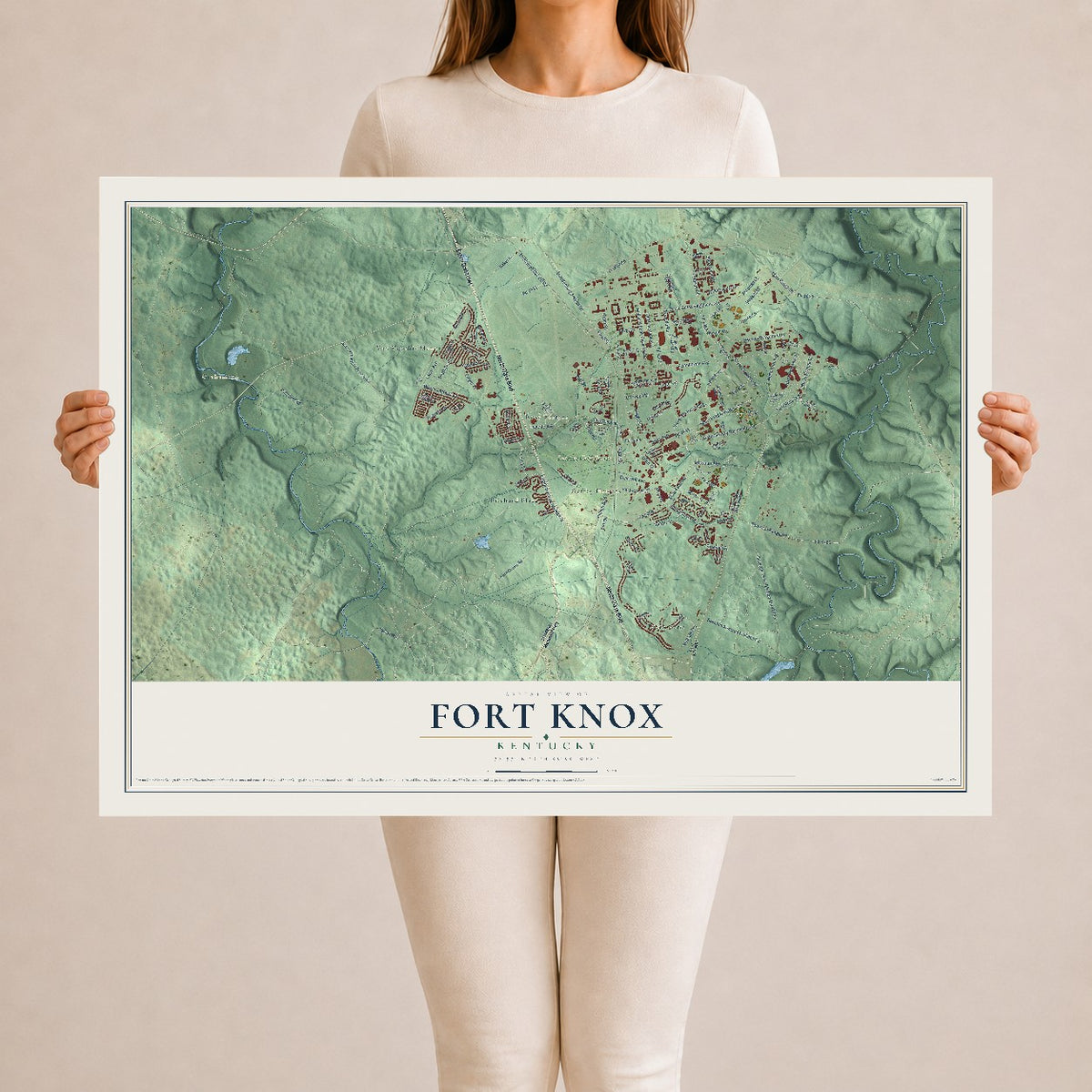 Map of Fort Knox, Kentucky, 24 x 36 inch unframed archival matte print