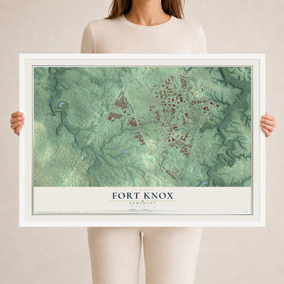 Map of Fort Knox, Kentucky, 24 x 36 inch print in a white wood frame