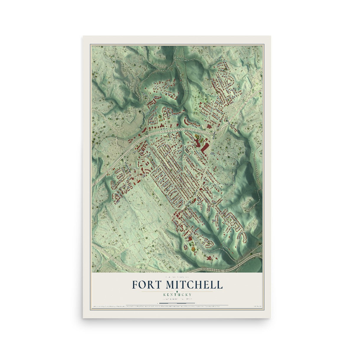 Map of Fort Mitchell, Kentucky, 12 x 18 inch unframed archival matte print