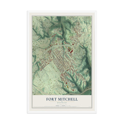 Map of Fort Mitchell, Kentucky, 12 x 18 inch print in a white wood frame