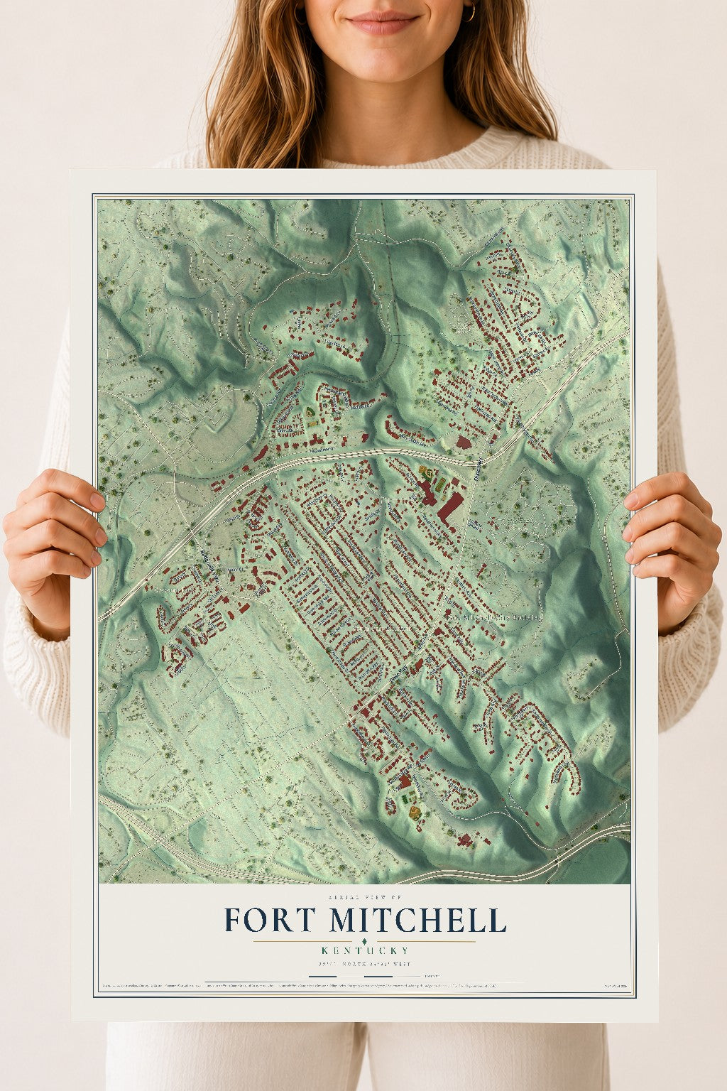 Map of Fort Mitchell, Kentucky, 18 x 24 inch unframed archival matte print