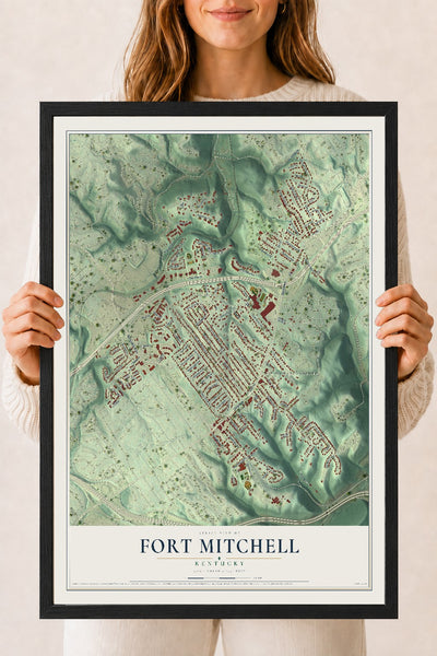 Map of Fort Mitchell, Kentucky, 18 x 24 inch print in a black wood frame