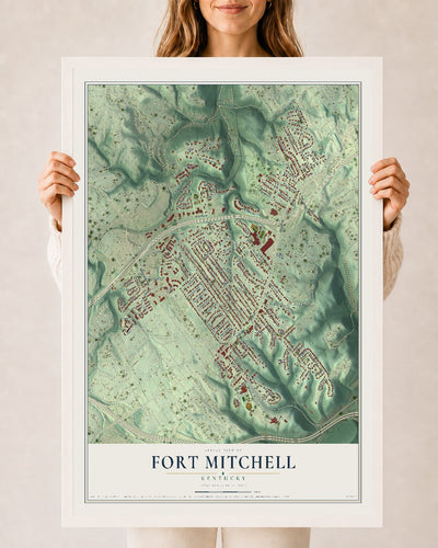 Map of Fort Mitchell, Kentucky, 24 x 36 inch print in a white wood frame