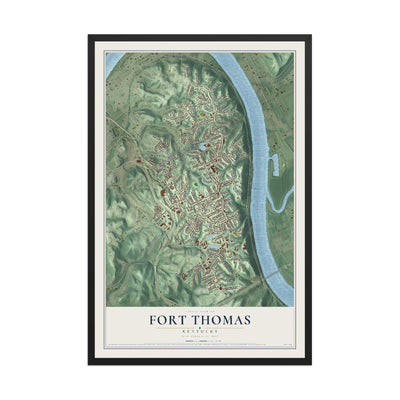 Map of Fort Thomas, Kentucky, 12 x 18 inch print in a black wood frame