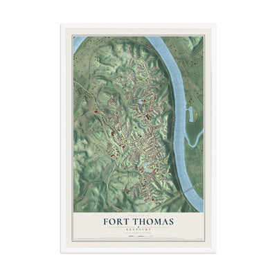 Map of Fort Thomas, Kentucky, 12 x 18 inch print in a white wood frame