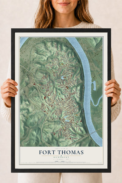 Map of Fort Thomas, Kentucky, 18 x 24 inch print in a black wood frame