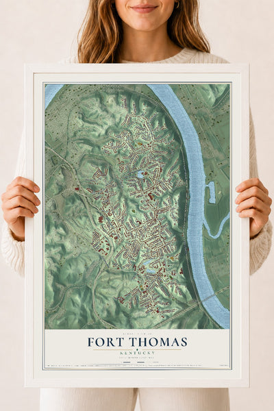 Map of Fort Thomas, Kentucky, 18 x 24 inch print in a white wood frame