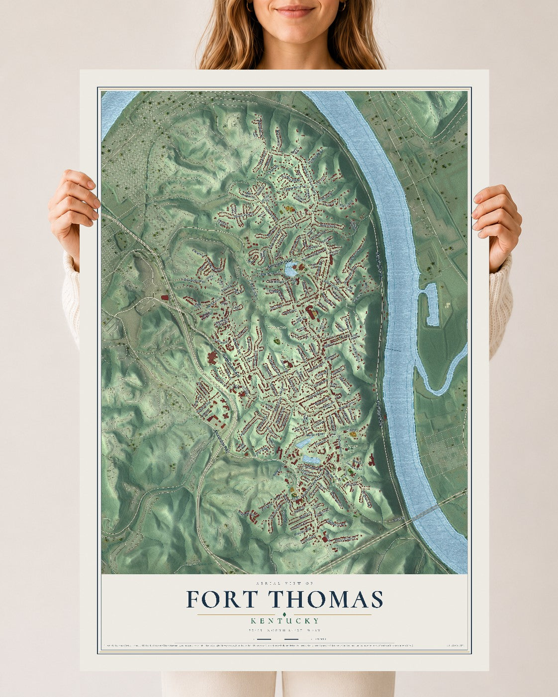 Map of Fort Thomas, Kentucky, 24 x 36 inch unframed archival matte print