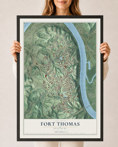 Map of Fort Thomas, Kentucky, 24 x 36 inch print in a black wood frame