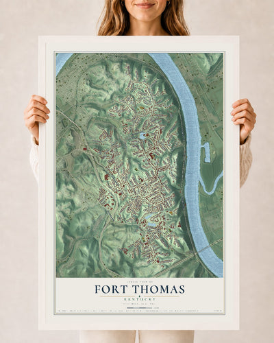 Map of Fort Thomas, Kentucky, 24 x 36 inch print in a white wood frame