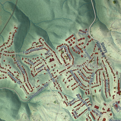 Second close-up of the map of Fort Wright, Kentucky print showing more streets and buildings