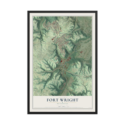 Map of Fort Wright, Kentucky, 12 x 18 inch print in a black wood frame