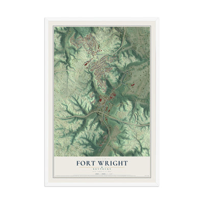 Map of Fort Wright, Kentucky, 12 x 18 inch print in a white wood frame