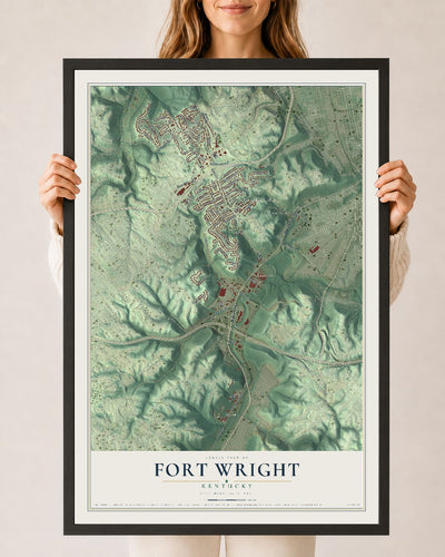Map of Fort Wright, Kentucky, 24 x 36 inch print in a black wood frame