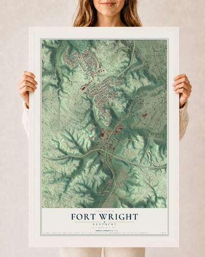 Map of Fort Wright, Kentucky, 24 x 36 inch print in a white wood frame