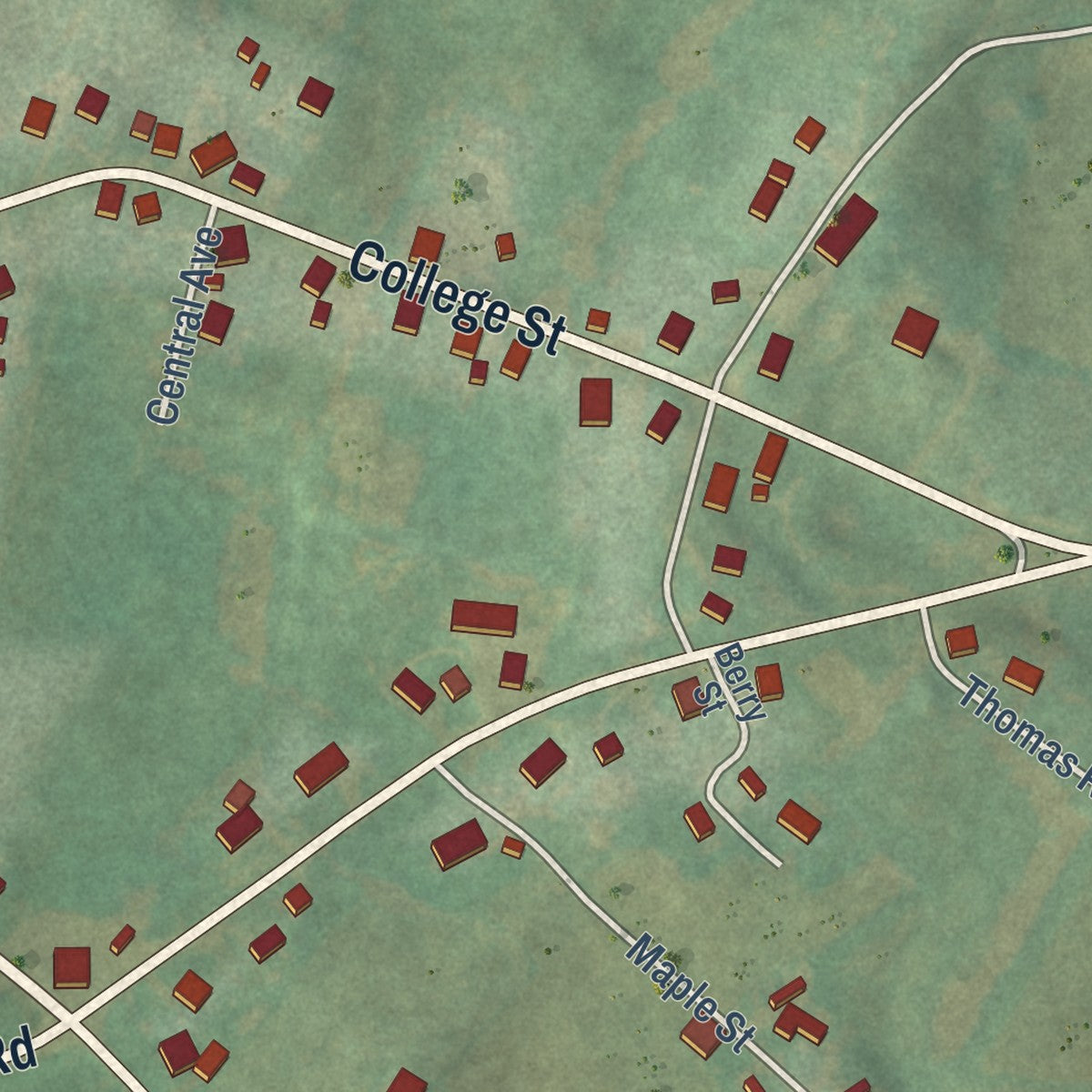 Close-up of the map of Fountain Run, Kentucky print showing street and building detail