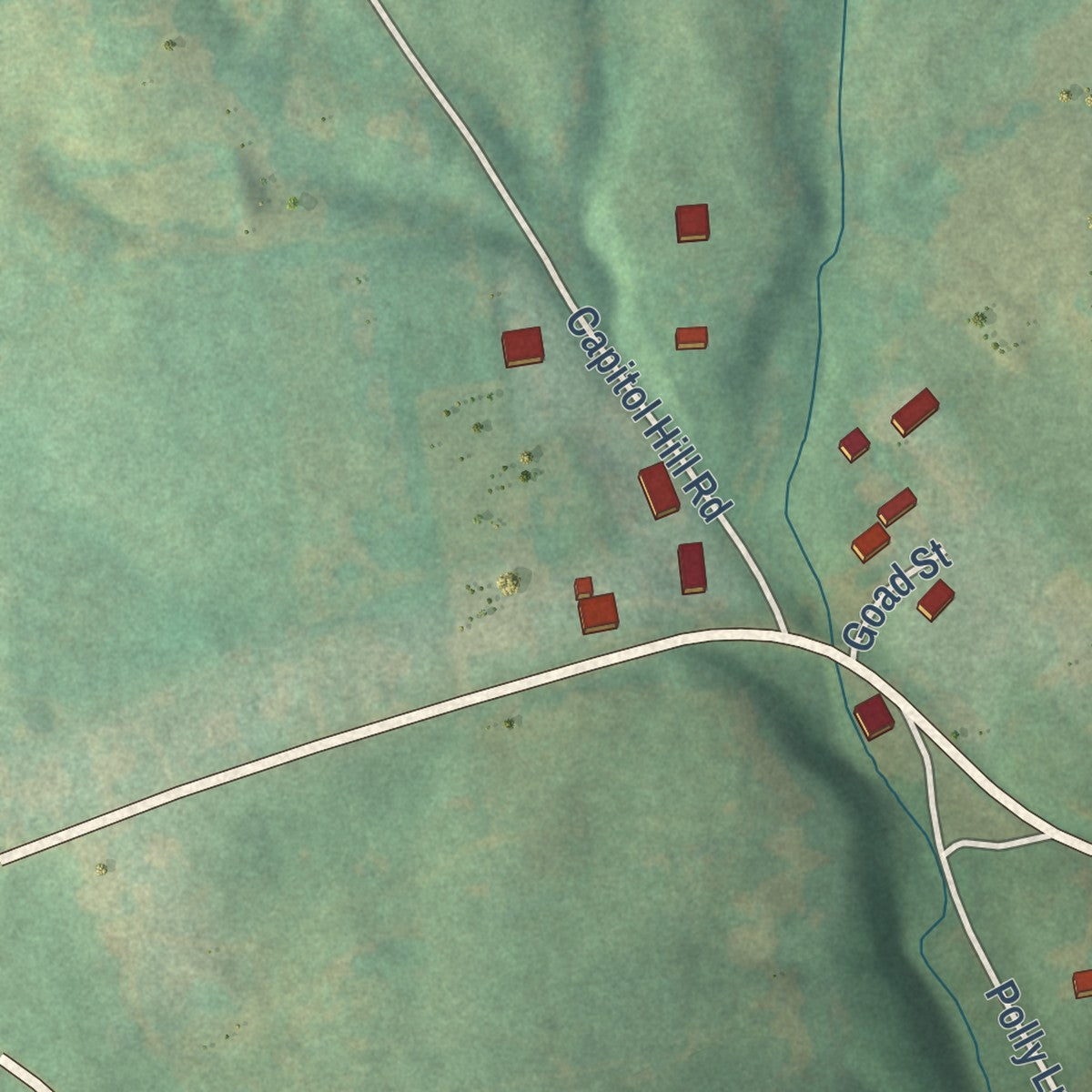 Second close-up of the map of Fountain Run, Kentucky print showing more streets and buildings