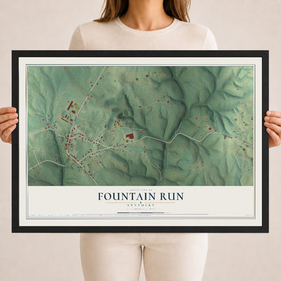 Map of Fountain Run, Kentucky, 18 x 24 inch print in a black wood frame