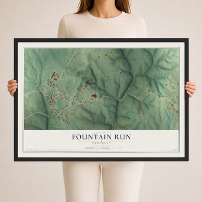 Map of Fountain Run, Kentucky, 24 x 36 inch print in a black wood frame