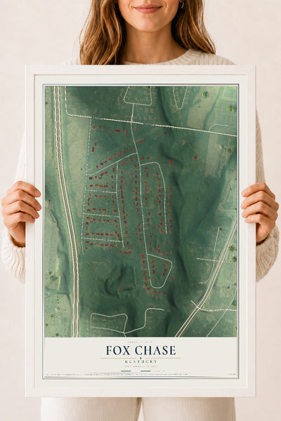 Map of Fox Chase, Kentucky, 18 x 24 inch print in a white wood frame