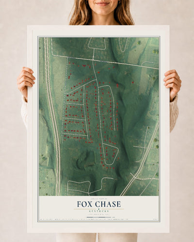 Map of Fox Chase, Kentucky, 24 x 36 inch print in a white wood frame