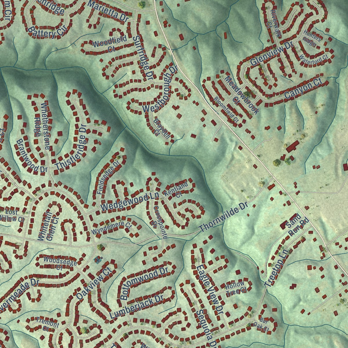 Close-up of the map of Francisville, Kentucky print showing street and building detail