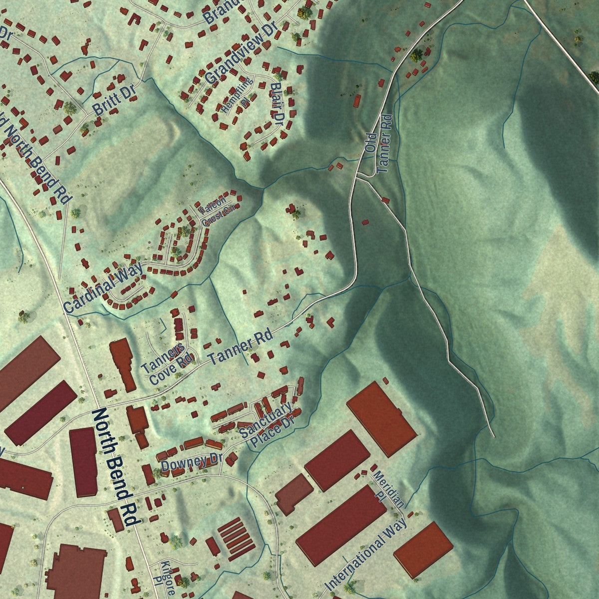 Second close-up of the map of Francisville, Kentucky print showing more streets and buildings