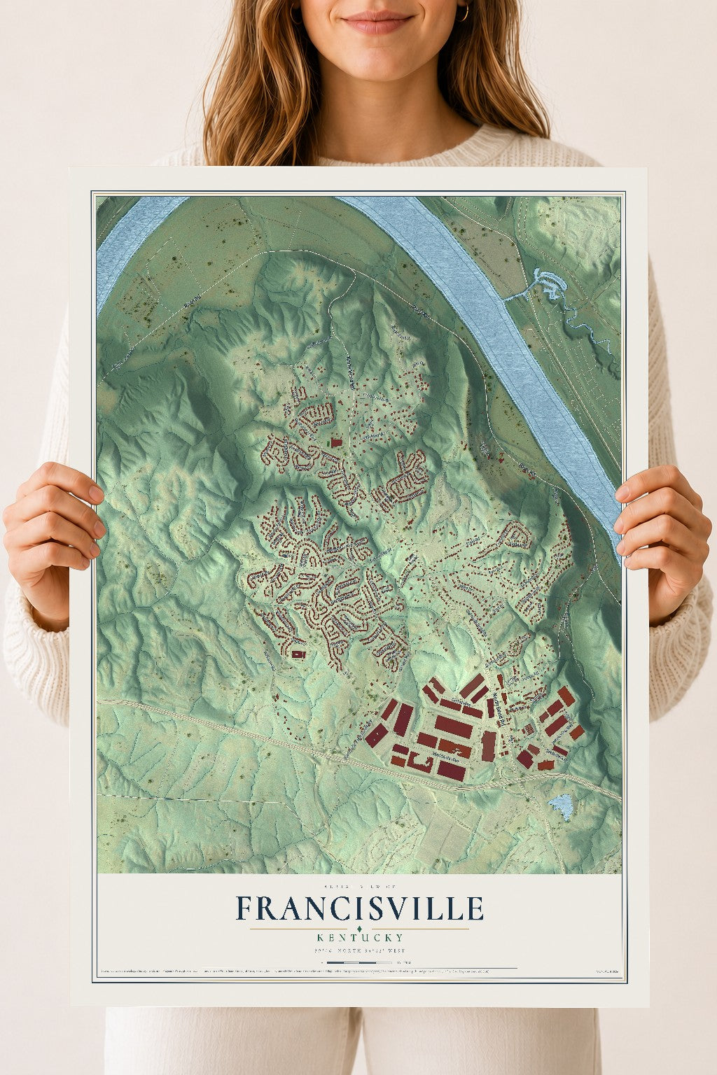 Map of Francisville, Kentucky, 18 x 24 inch unframed archival matte print