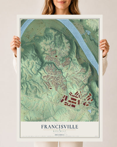 Map of Francisville, Kentucky, 24 x 36 inch unframed archival matte print