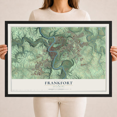 Map of Frankfort, Kentucky, 18 x 24 inch print in a black wood frame