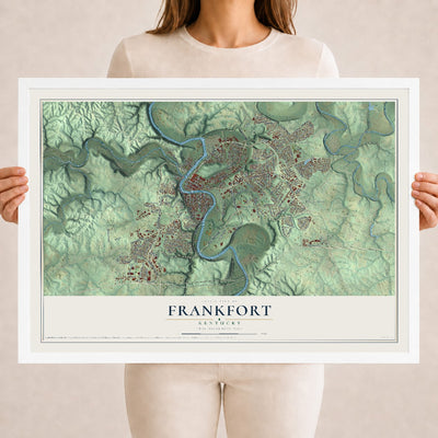 Map of Frankfort, Kentucky, 18 x 24 inch print in a white wood frame