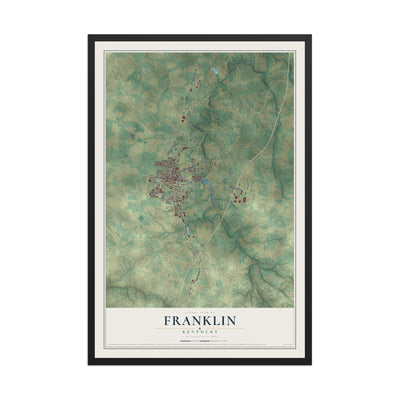 Map of Franklin, Kentucky, 12 x 18 inch print in a black wood frame