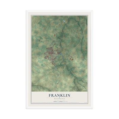 Map of Franklin, Kentucky, 12 x 18 inch print in a white wood frame