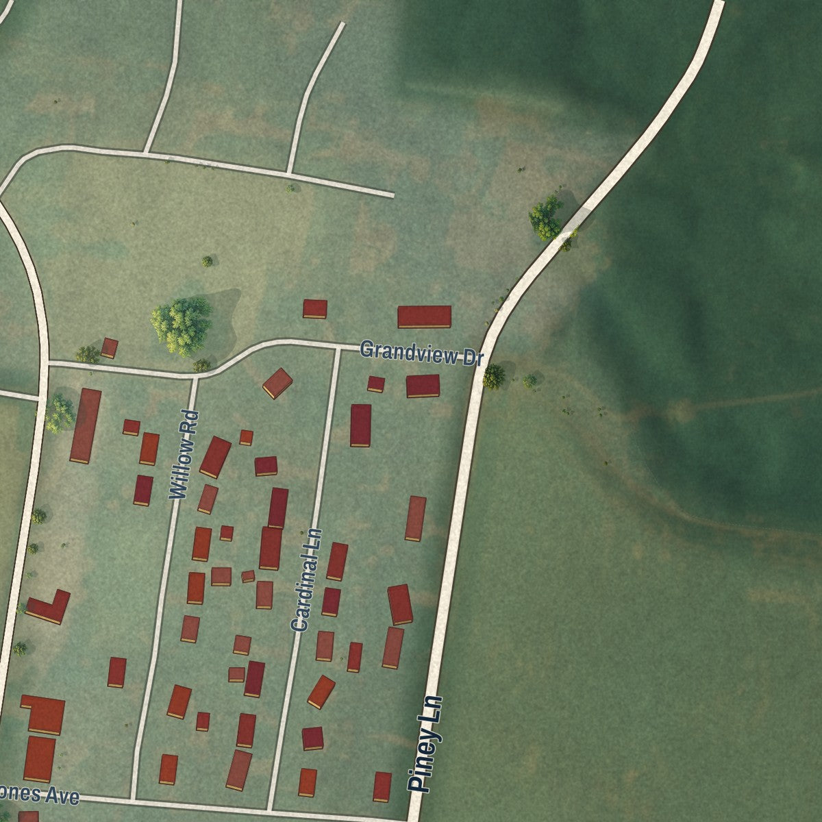 Second close-up of the map of Fredonia, Kentucky print showing more streets and buildings