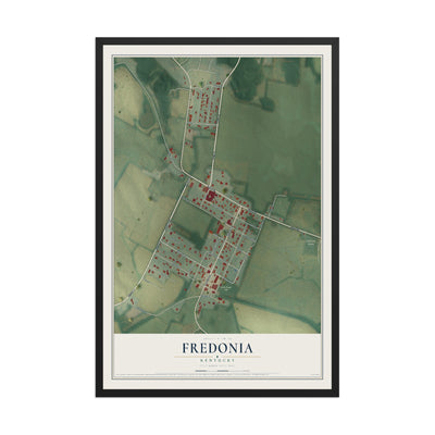 Map of Fredonia, Kentucky, 12 x 18 inch print in a black wood frame
